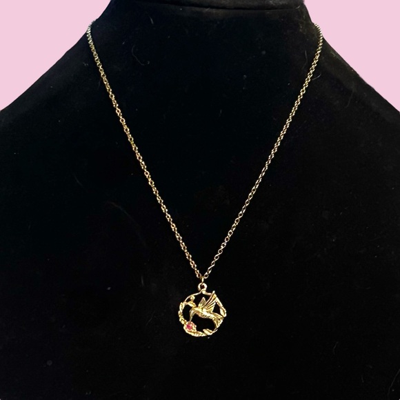 JJI Jewelry - Vintage JJI signed hummingbird and ruby pendant necklace